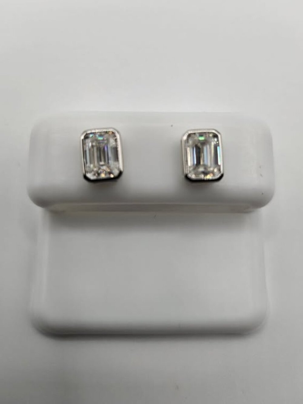 2CTW Emerald Cut Moissanite Bezel Studs 925 Silver